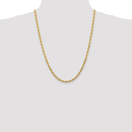 Cadena de Cuerda Cuádruple de Oro Amarillo de 10K, 24 pulgadas, 4.5 mm con Broche de Langosta