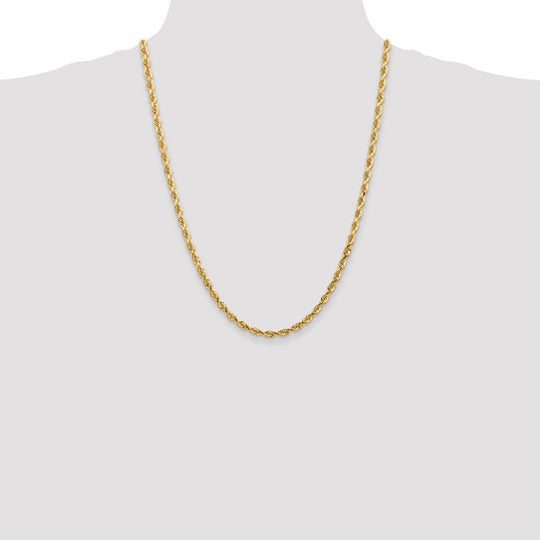 Cadena de Cuerda Cuádruple de Oro Amarillo de 10K, 24 pulgadas, 4.5 mm con Broche de Langosta