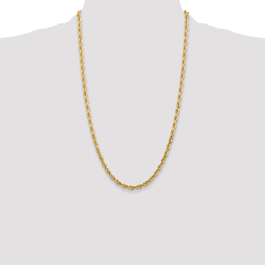 Cadena de Cuerda Cuádruple 10K Oro Amarillo de 4.5mm y 26 Pulgadas con Cierre de Langosta