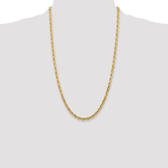 Cadena de Cuerda Cuádruple 10K Oro Amarillo de 4.5mm y 26 Pulgadas con Cierre de Langosta
