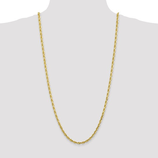 Cadena de Cuerda Cuádruple de 10k Oro Amarillo de 4.5mm y 30 Pulgadas con Cierre de Langosta