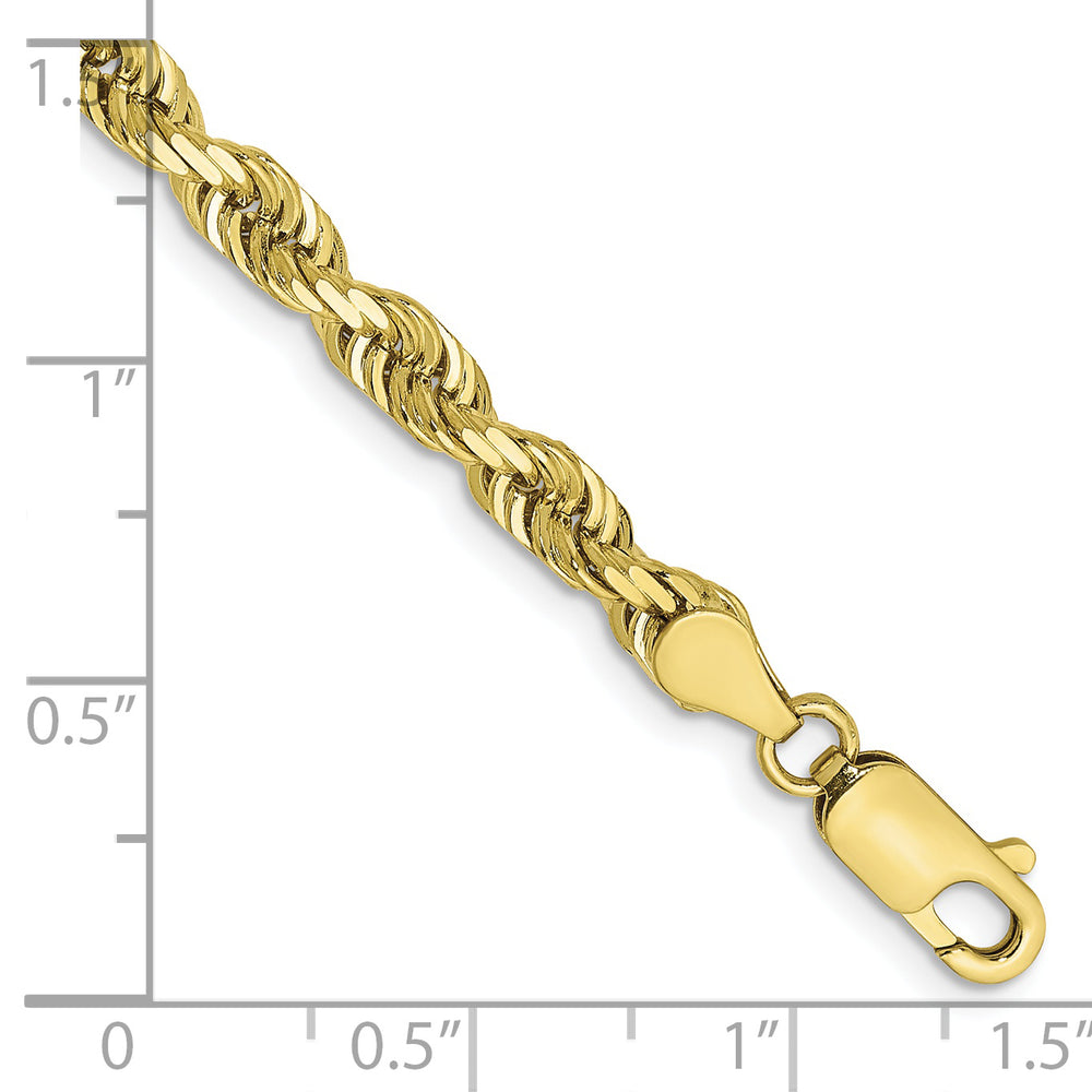 Pulsera de Oro Amarillo 10k Tipo Cuerda Cuádruple de 8" (4.5 mm) con Corte Diamante y Cierre Langosta