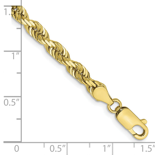 Pulsera de Oro Amarillo 10k Tipo Cuerda Cuádruple de 8" (4.5 mm) con Corte Diamante y Cierre Langosta