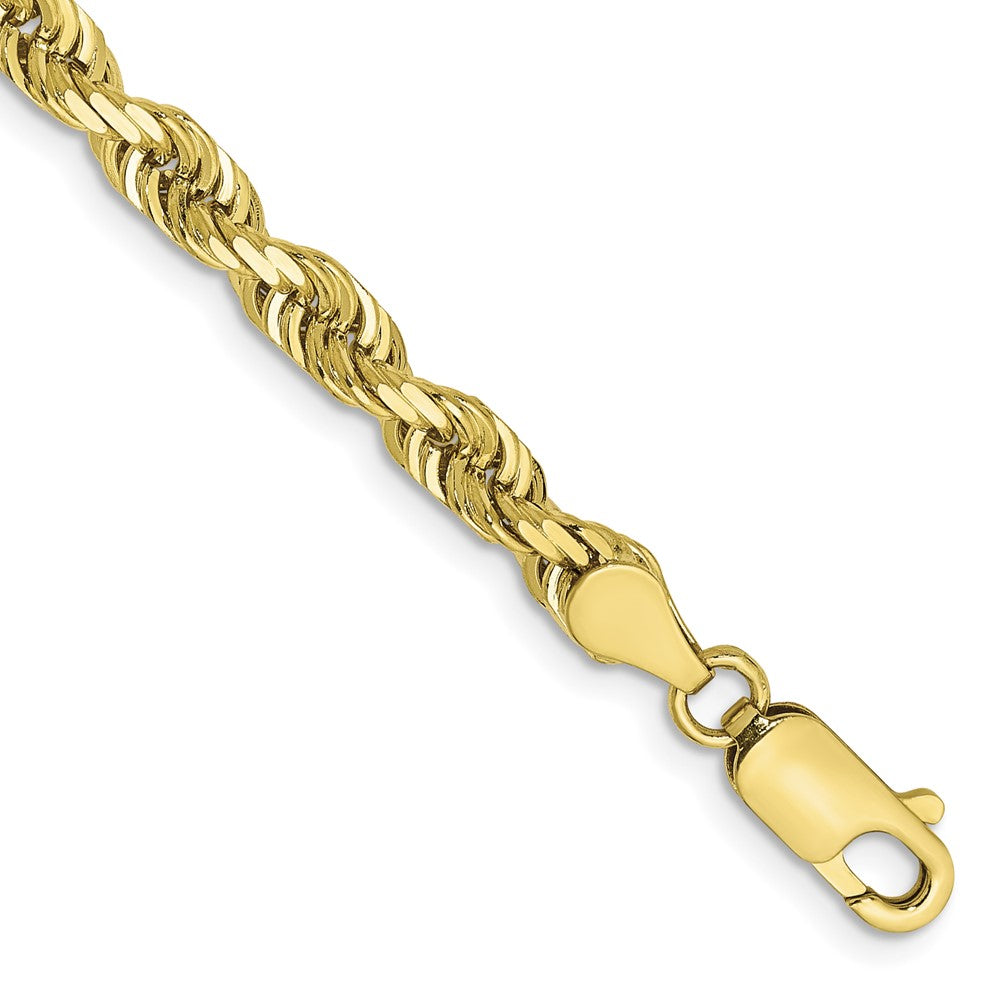Pulsera de Oro Amarillo 10k Tipo Cuerda Cuádruple de 8" (4.5 mm) con Corte Diamante y Cierre Langosta