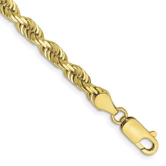 Pulsera de Oro Amarillo 10k Tipo Cuerda Cuádruple de 8" (4.5 mm) con Corte Diamante y Cierre Langosta