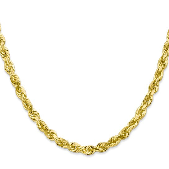 Cadena de Cuerda Cuádruple 10K Oro Amarillo de 5mm Diamantado - 22 Pulgadas