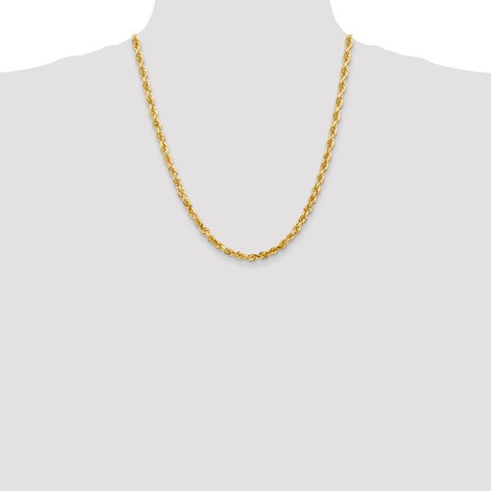 Cadena de Cuerda Cuádruple 10K Oro Amarillo de 5mm Diamantado - 22 Pulgadas