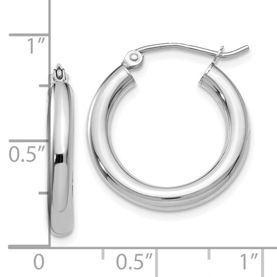 Polished 10k White Gold 3mm Tubular Hoop Earrings