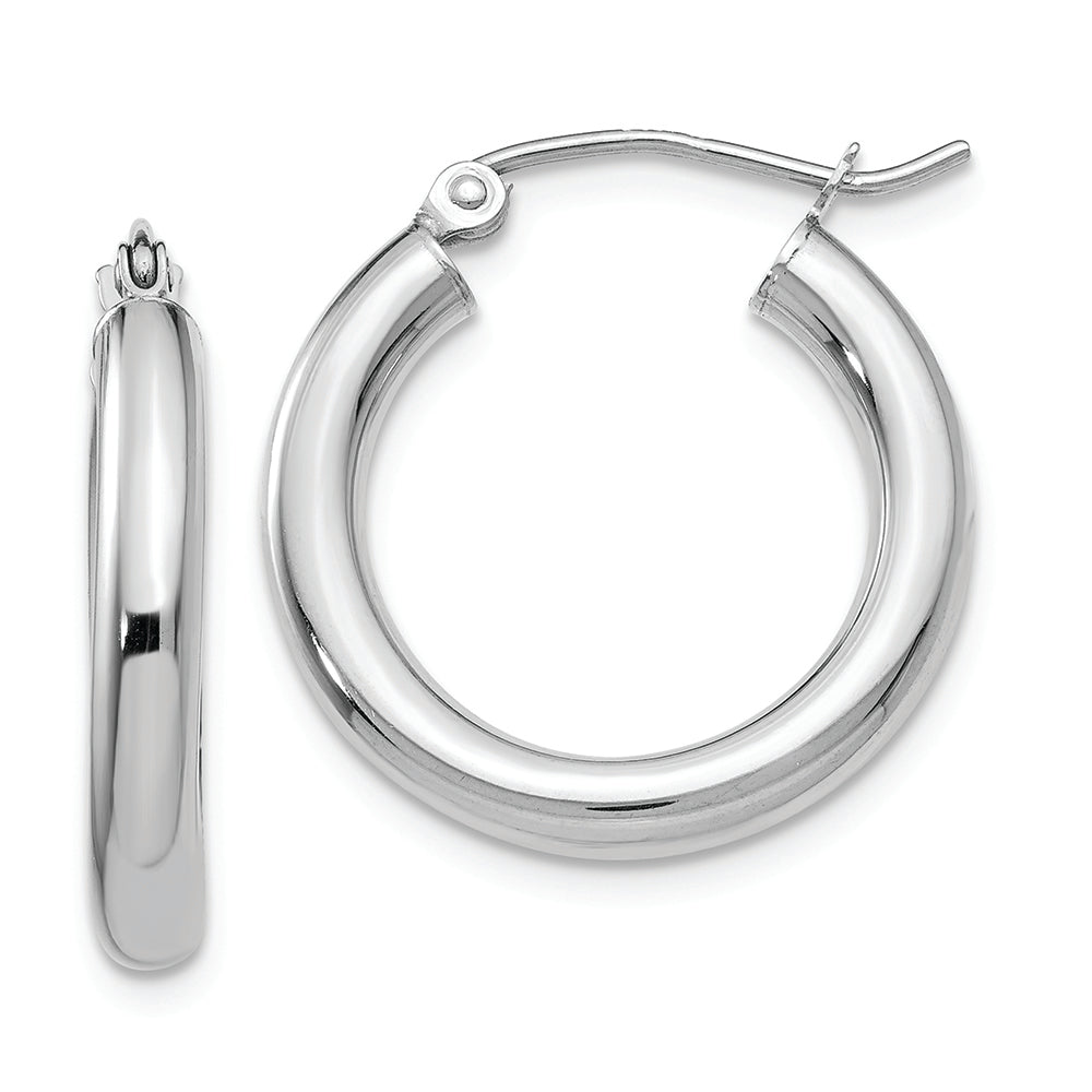 Polished 10k White Gold 3mm Tubular Hoop Earrings