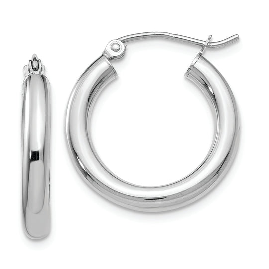 Polished 10k White Gold 3mm Tubular Hoop Earrings