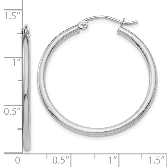 Aretes de Aro en Oro Blanco de 10k Pulido Tubo de 2 mm