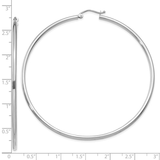 Pendientes de aro de tubo de 2 mm pulido en oro blanco de 10 quilates