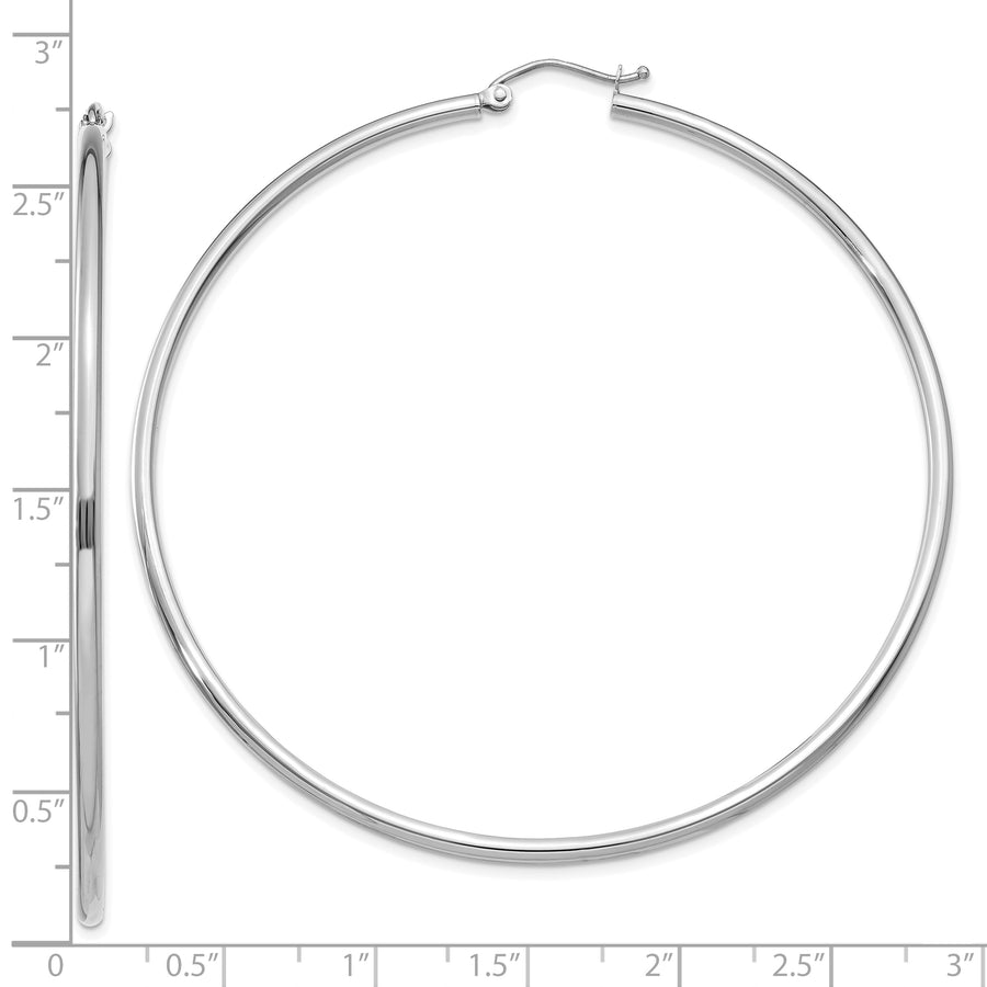Pendientes de aro de tubo de 2 mm pulido en oro blanco de 10 quilates