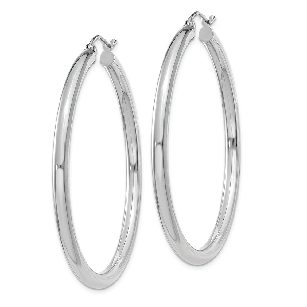 3mm polished tube hoop earrings in 10k white gold