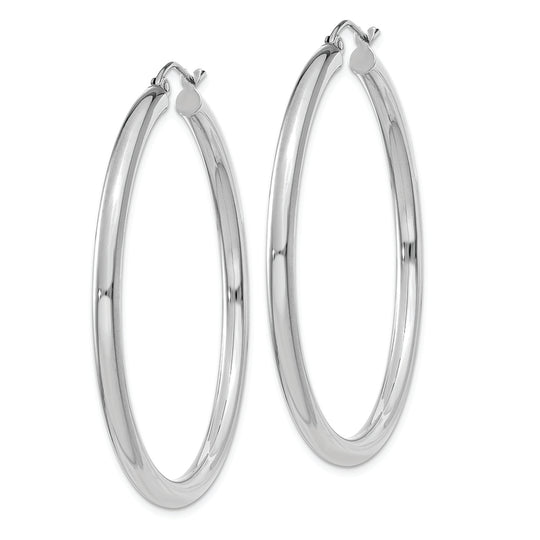 3mm polished tube hoop earrings in 10k white gold