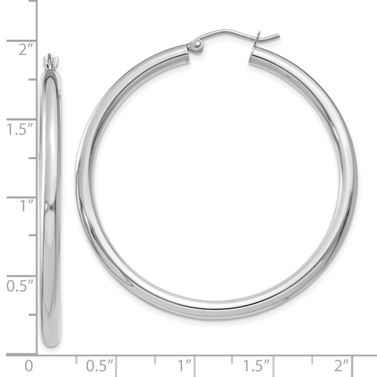 3mm polished tube hoop earrings in 10k white gold