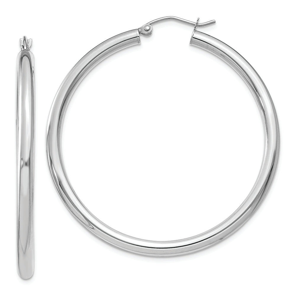 3mm polished tube hoop earrings in 10k white gold