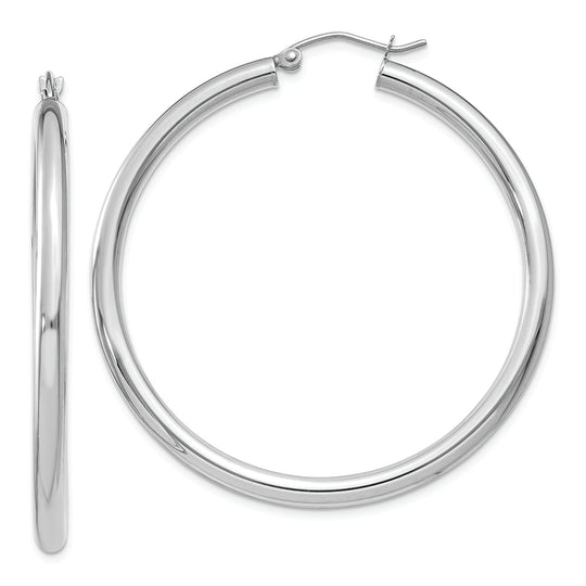 3mm polished tube hoop earrings in 10k white gold