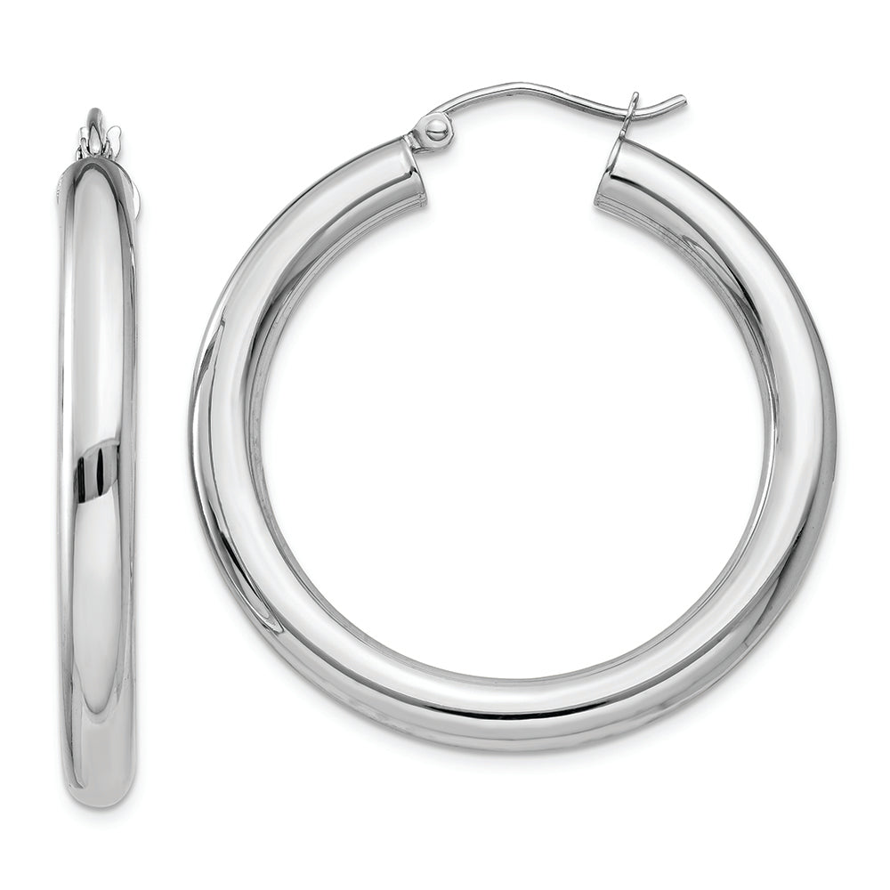 4mm polished tube hoop earrings in 10k white gold