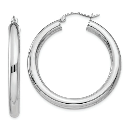 4mm polished tube hoop earrings in 10k white gold
