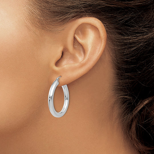 4mm polished tube hoop earrings in 10k white gold