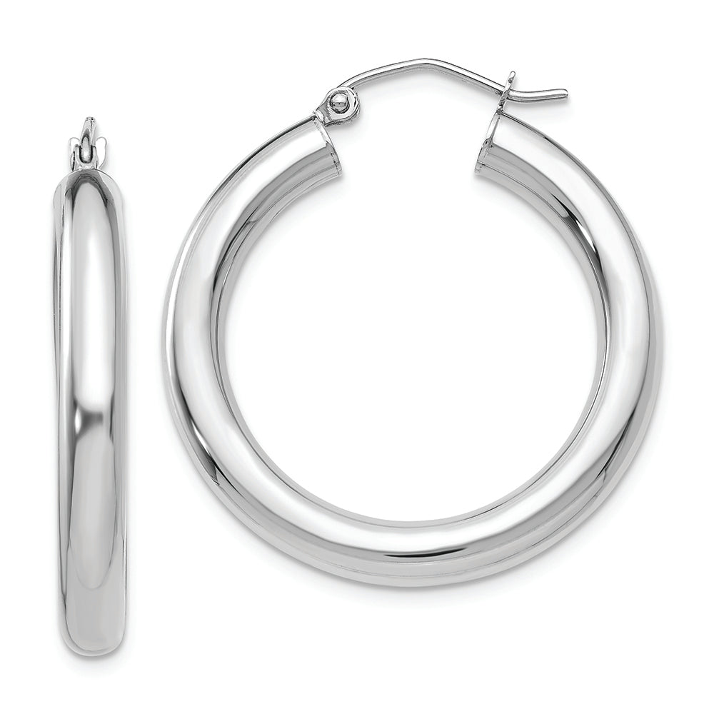 4mm polished tube hoop earrings in 10k white gold