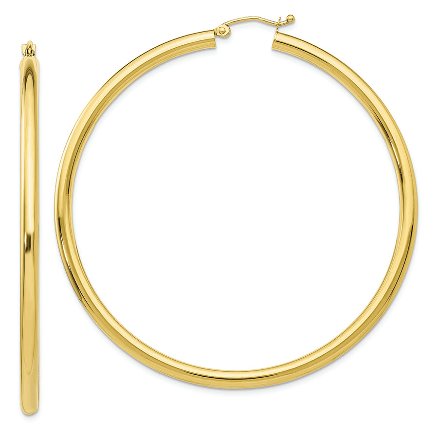 Pendientes de aro de tubo de 3 mm pulidos de 10 quilates