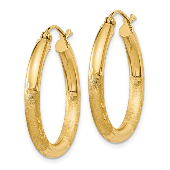 10K Diamond-Cut Satin Round Hoop Earrings (3mm)