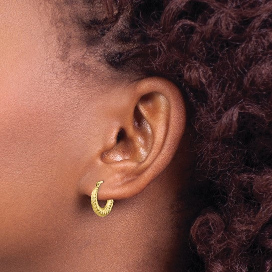 Aretes de Aro Huecos con Borde Festoneado en Oro Amarillo de 10K