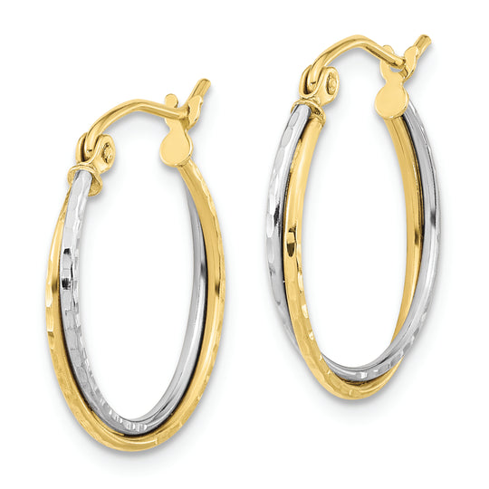 10K Two-Tone Diamond-Cut Twisted Hoop Earrings