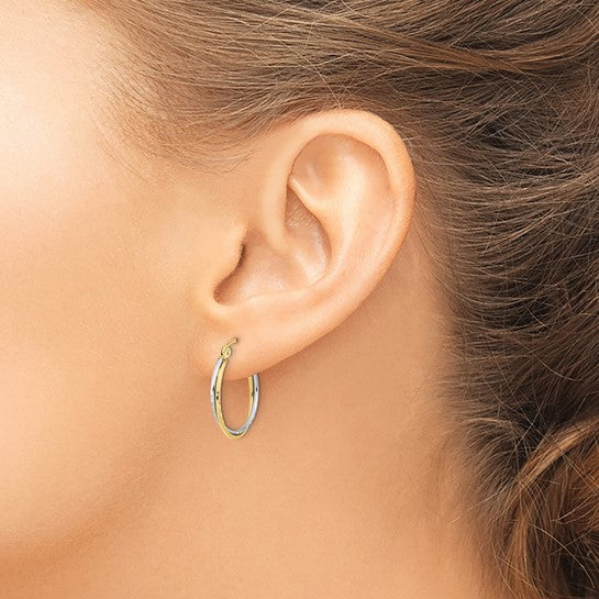10K Two-Tone Diamond-Cut Twisted Hoop Earrings
