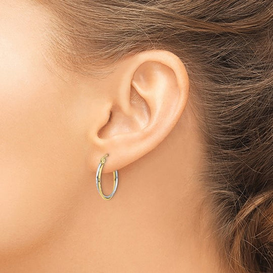 10K Two-Tone Diamond-Cut Twisted Hoop Earrings