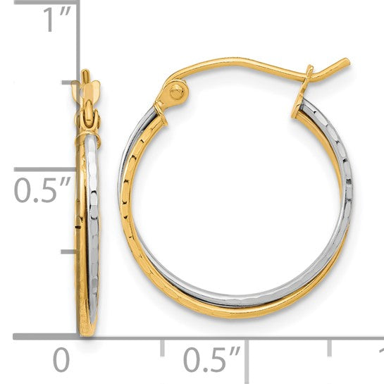 10K Two-Tone Diamond-Cut Twisted Hoop Earrings