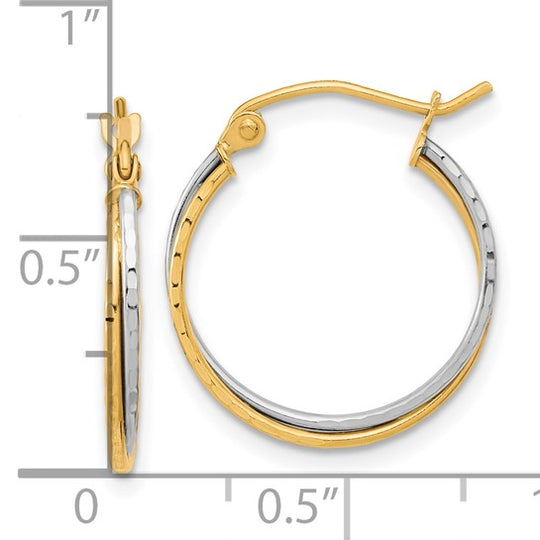 10K Two-Tone Diamond-Cut Twisted Hoop Earrings