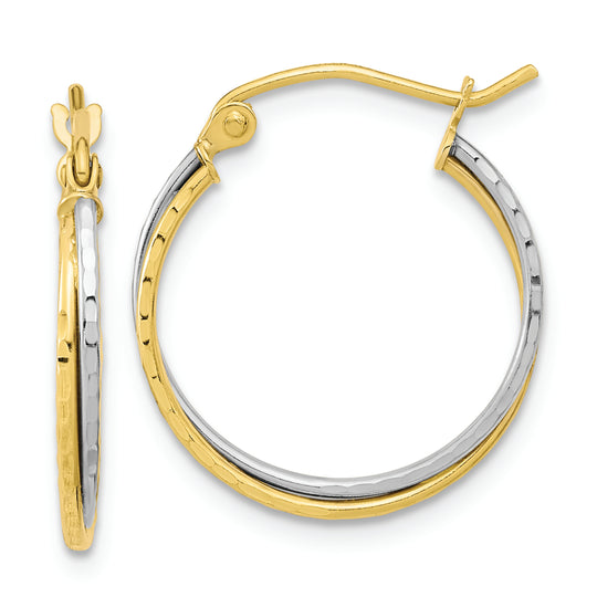 10K Two-Tone Diamond-Cut Twisted Hoop Earrings
