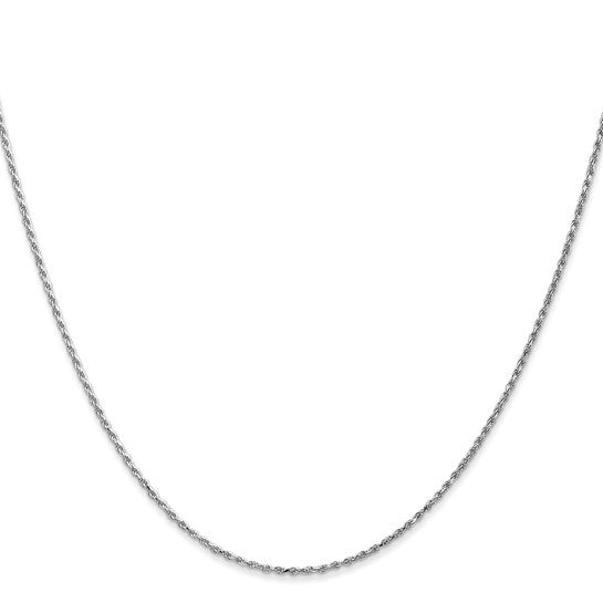 Cadena de Cuerda 10K Oro Blanco 1.15mm Cortada a Diamante Hecha a Máquina