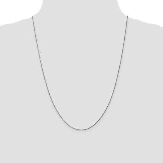Cadena de Cuerda 10K Oro Blanco 1.15mm Cortada a Diamante Hecha a Máquina