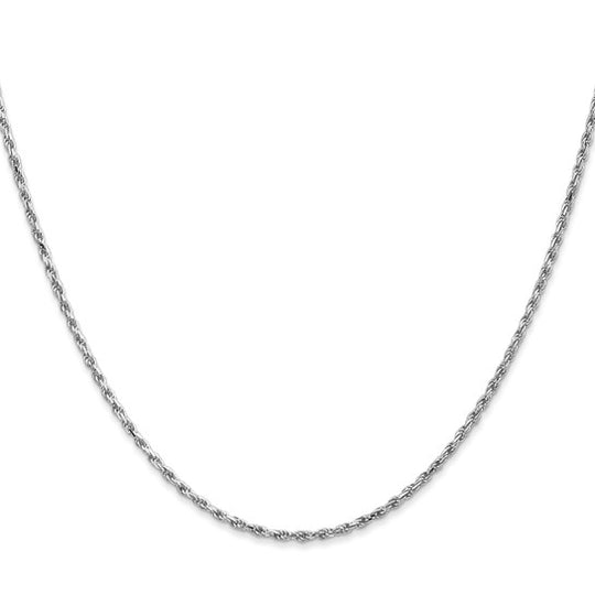 10K White Gold Chain 1.6mm (Rope, Diamond Cut, Machine Made, Rhodium Plated, Lobster Clasp)