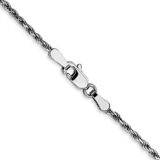 Cadena de Oro Blanco 10K 1.6mm (Cuerda, Corte Diamante, Hecha a Máquina, Placa de Rodio, Cierre de Langosta)