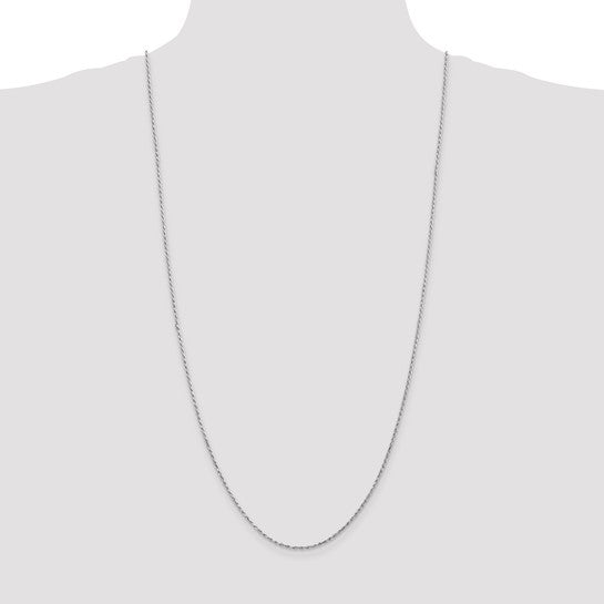 Cadena de Oro Blanco 10K 1.6mm (Cuerda, Corte Diamante, Hecha a Máquina, Placa de Rodio, Cierre de Langosta)