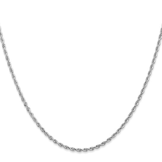 Cadena de Cuerda Cuádruple de Oro Blanco 10K de 16 Pulgadas y 2 mm con Corte de Diamante