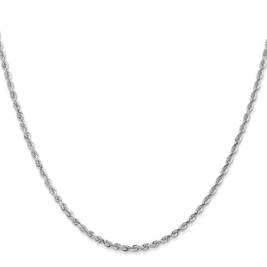 Cadena de Cuerda Cuádruple de 10K Oro Blanco 2.25mm con Corte Diamante – 18 Pulgadas