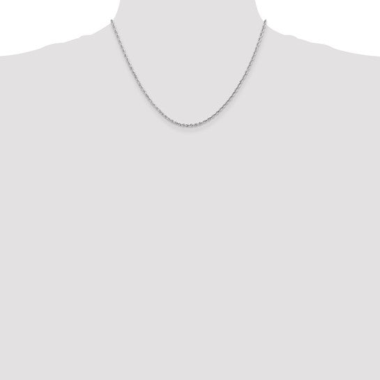 Cadena de Cuerda Cuádruple de 10K Oro Blanco 2.25mm con Corte Diamante – 18 Pulgadas
