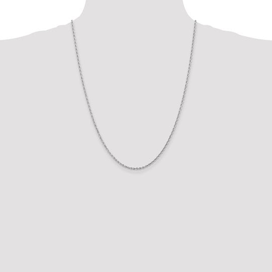 Cadena de Cuerda 10K Oro Blanco 2.25 mm con Corte Diamante Cuádruple y Broche Langosta – 24 Pulgadas