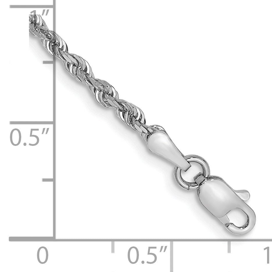  Pulsera de Cuerda Cuádruple Diamond-Cut de Oro Blanco de 10K – 8 pulgadas, 2.25 mm con Cierre Langosta
