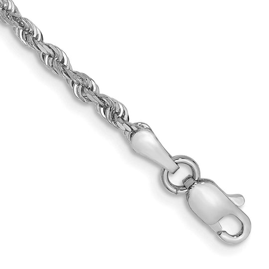 Tobillera de Cadena de Cuerda Cuádruple de Oro Blanco de 10K de 9 pulgadas y 2.25 mm con Broche de Langosta