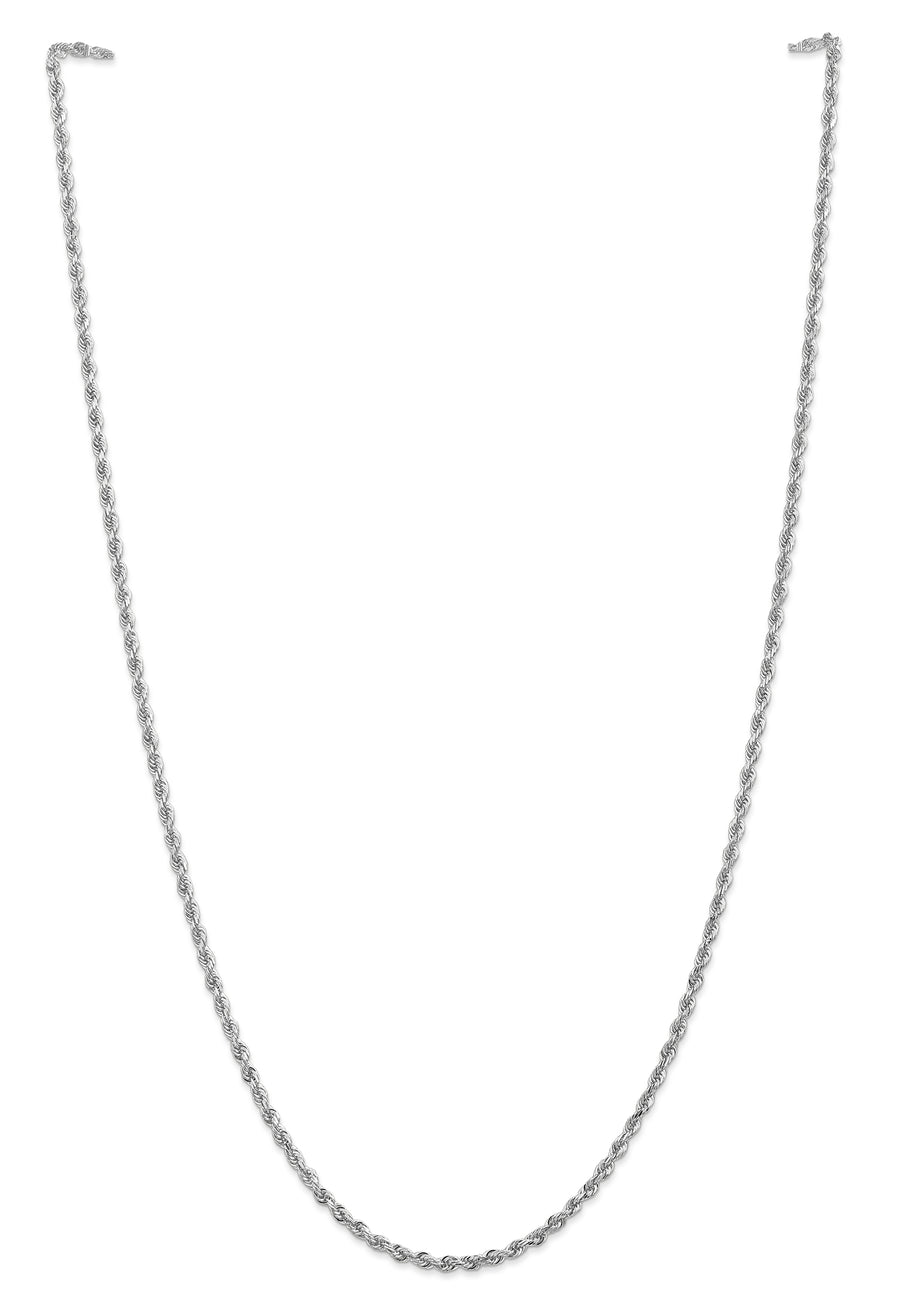 Cadena de Cuerda Cuádruple de Oro Blanco de 10K – 2.75 mm – 22 Pulgadas con Broche Langosta