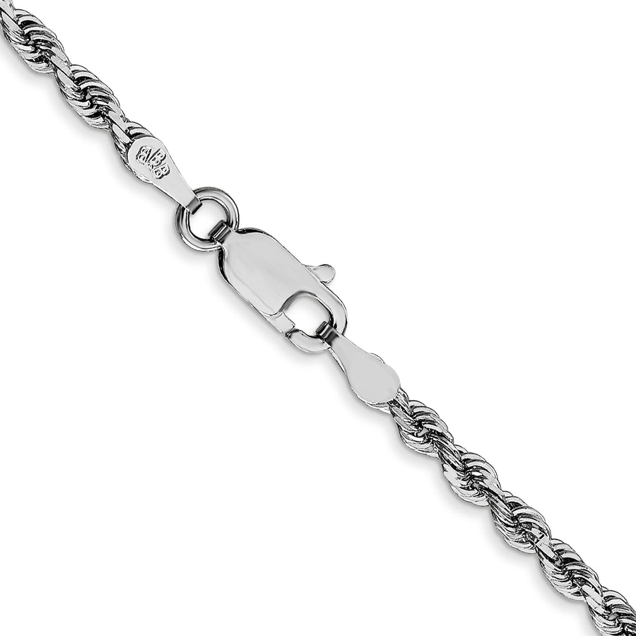 Cadena de Oro Blanco 10K de 18 Pulgadas y 2.75 mm (Estilo Cuerda, Diseño de Cuádruple, Corte Diamante, Baño de Rodio)
