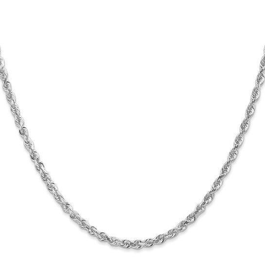 Cadena de Cuerda Cuádruple de Oro Blanco 10k 30 pulgadas 3mm con Corte Diamante y Cierre tipo Langosta