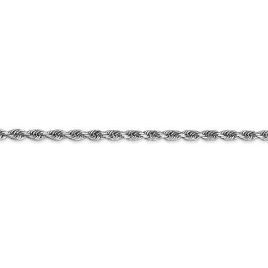 Cadena de Cuerda Cuádruple de 10K Oro Blanco 3mm con Corte Diamante – 18 Pulgadas